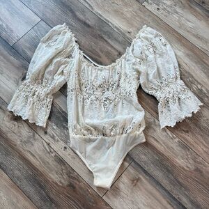 Free People Lace Bodysuit in Cream